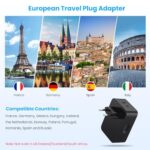 European Travel Plug Adapter USB C, 45W International Power Plug with 2 AC Outlets,1 USB C and 3 USB A Port, 6-in-1 Type C Power Adapter Charger for US to Most of Europe EU Spain Italy France Germany