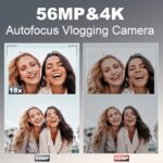 56MP Digital Cameras for Photography, 4K Autofocus Video Camera with 32GB TF Card & 2 Batteries,18X Zoom Anti-Shake Point and Shoot Digital Cameras,Compact Camera for Travel(K100 Silver)