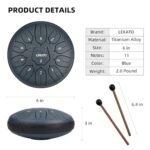 LEKATO Steel Tongue Drum With Bag, 6 Inch 11 Notes Steel Drum Beginner handpan Drum Percussion for Meditation Yoga Musical Education, Navy Blue