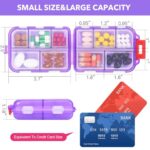 Travel Pill Organizer with 189 Labels, 10 Compartments Pill Travel Case Travel Medicine Organizer Purse Essentials Travel Daily Pill Container Mini Pill Case(Purple, 1 Pack)