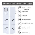 USB Outlet Extender Surge Protector – QINLIANF Multi Plug Outlet with Rotating Plug, 3-Sided Swivel Power Strip with 6 AC Spaced Outlet Splitter and 3 USB Ports (1 USB C) for Travel, Home, Office,ETL