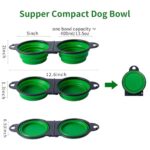 SLSON Collapsible Dog Dual Bowls Reinforced Rim 180 Degrees Flip Over Foldable Double Bowl with Lock Clips More Stable Dog Travel Bowls Pet Food Water Feeder (Green)