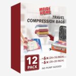 12 Pack Compression Bags for Travel | Vacuum Seal Storage Bags for Luggage & Dirty Clothes | Travel Packing Space Saver Bags for Suitcases & Home Organization | MEIQIHOME