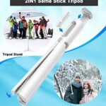 TONEOF 67″ Travel Tripod,Selfie Stick,All-in-1 Phone Tripod Stand with Integrated Wireless Remote,Lightweight and Portable,Extendable Tripod for iPhone and Android(White)