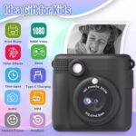 ESOXOFFORE Kids Camera Instant Print, Christmas Birthday Gifts for Kids Age 3-12, Selfie Digital Camera with 1080P Videos,Toddler Portable Travel Camera Toy for 4 5 6 7 8 9 Year Old Boys Black