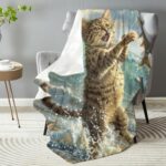 Funny Cat Throw Blanket – Ultra Soft, Plush, Lightweight, Warm, Fuzzy Flannel Blanket for Couch, Bedroom, Travel, Sofa, Living Room, Outdoor 50in×60in