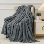 Aganear Sherpa Fleece Twin Blanket – 3D Stylish Design, Luxury Portable Lightweight Blanket Super Soft, Fluffy, Warm, Cozy, Fuzzy for Couch Living Room Bed Outdoors Office Travel(60″×80″, Gray)