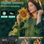 5K Digital Camera for Photography – WiFi 75MP Vlogging Camera for YouTube – UHD Autofocus Video Cameras 3″ 180° Flip Screen with 18X Zoom – Compact Vlog Travel Cameras with 32GB SD Card 2 Batteries