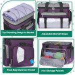 IGOLUMON Dog Travel Bag Large Pet Travel Bags Set for Supplies Weekend Dog Travel Kit Tote Organizer Multi-Pockets Dog Food Travel Bag with 2 Large Food Containers, 2 Dog Bowls, 1 Feeding Mat, Purple