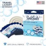 SinkSuds Laundry Detergent Travel Size Liquid Soap TSA Compliant Safe for All Fabrics 6 Packets & 1 Sink Stopper